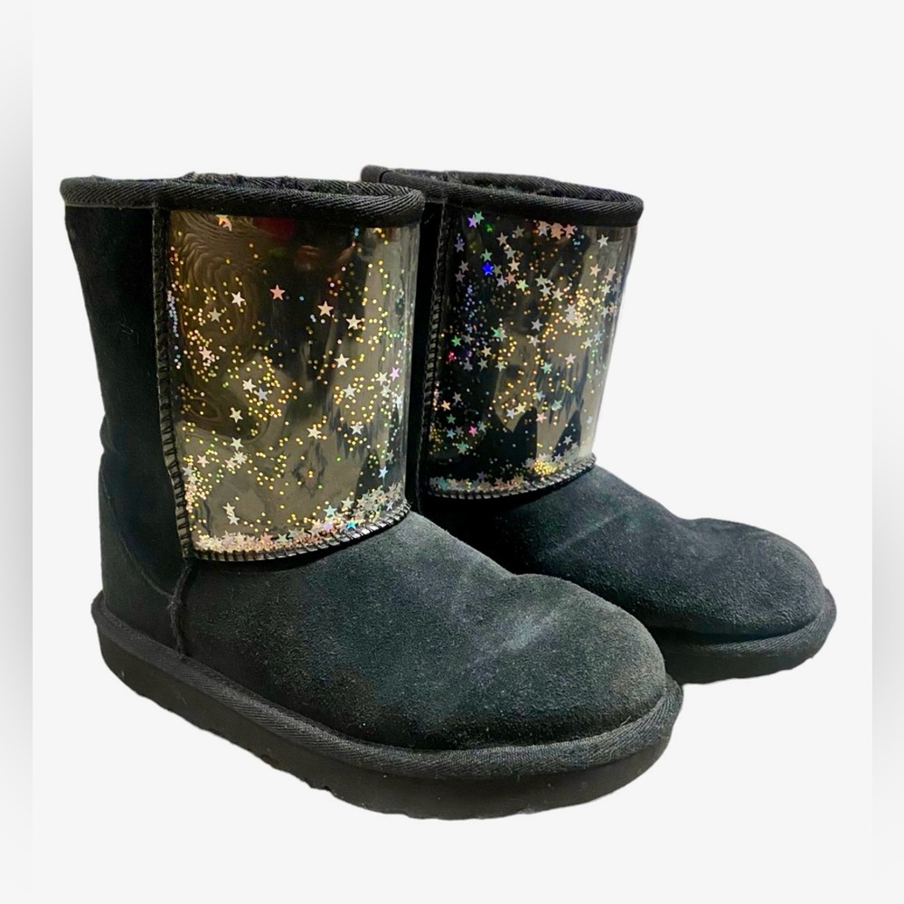 UGG Classic II Clear Glitter Black Girls Suede Boots Kids Size 3 US